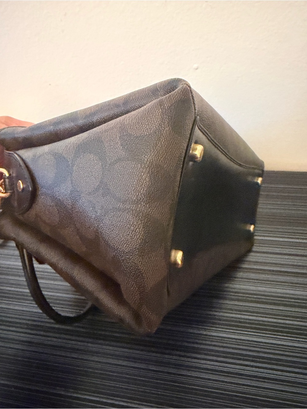 Coach Lillie Carryall Signature Canvas Brown Black Satchel Handbag 91495 - Picture 5 of 11